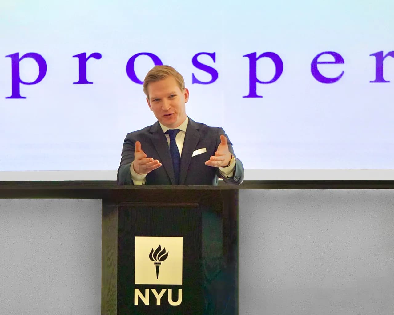 Brendan Hart speaking at a Prosper session at NYU.